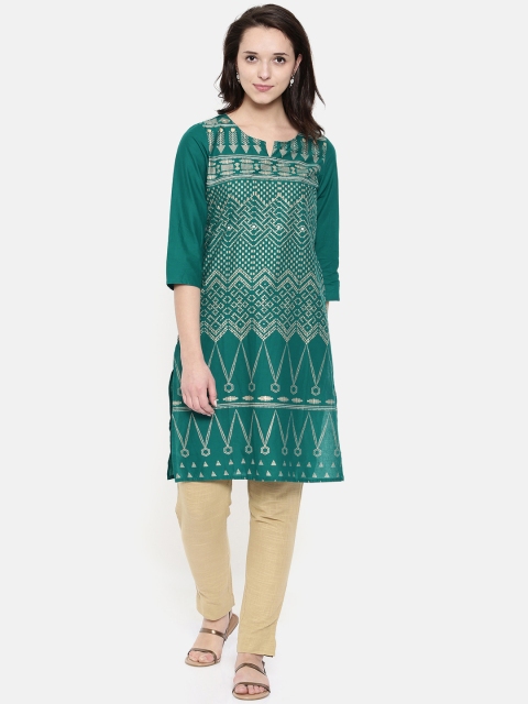

Melange by Lifestyle Women Turquoise Blue Printed Straight Kurta