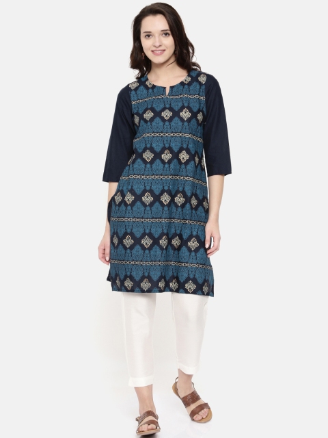 

Melange by Lifestyle Women Navy Blue Printed Straight Kurta