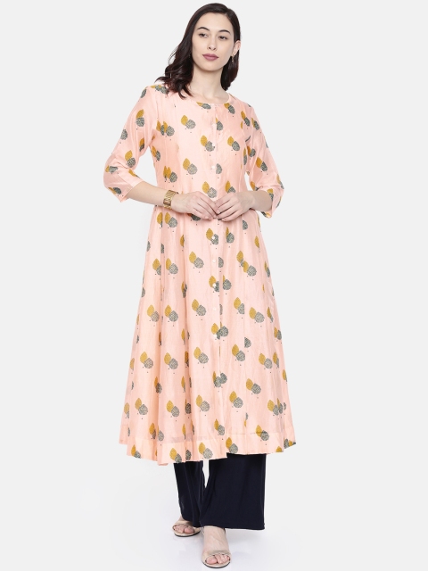

Melange by Lifestyle Women Peach-Coloured & Green Printed A-Line Layered Kurta