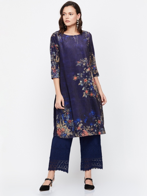 

Melange by Lifestyle Women Blue Printed A-Line Kurta