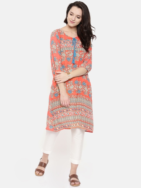 

Melange by Lifestyle Women Coral Printed Straight Kurta