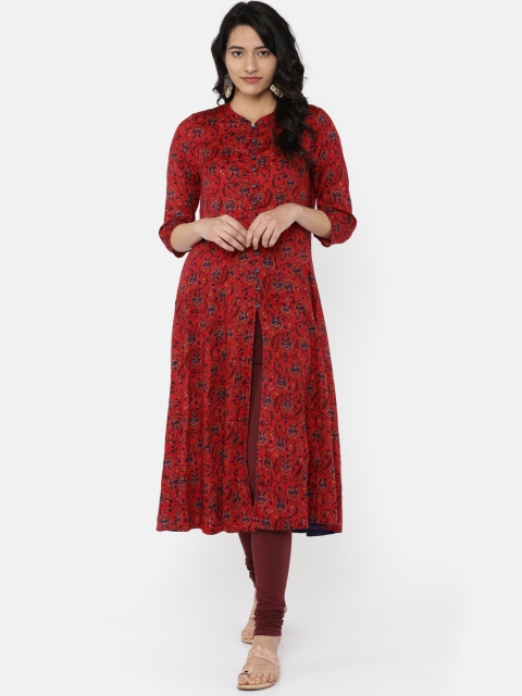 

Melange by Lifestyle Women Red Printed High Slit A-Line Kurta