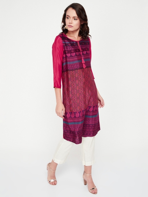 

Melange by Lifestyle Women Fuchsia Pink Printed Straight Kurta