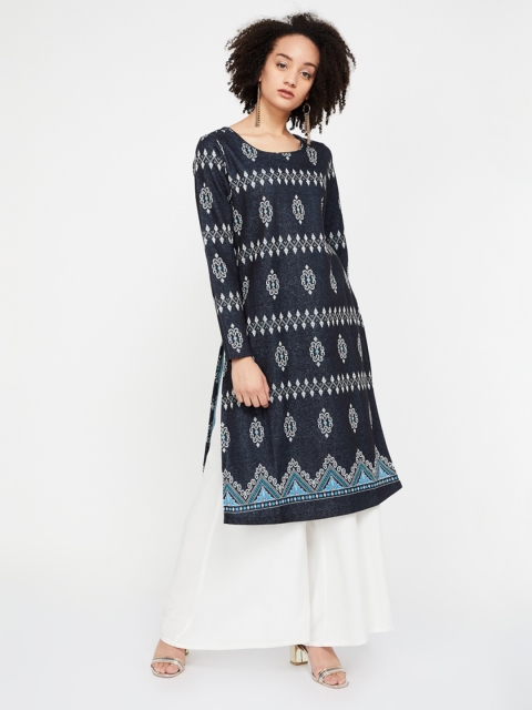 

Melange by Lifestyle Women Black Printed Straight Kurta