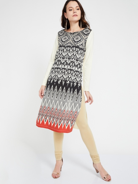 

Melange by Lifestyle Women Black & Off-White Printed Straight Kurta