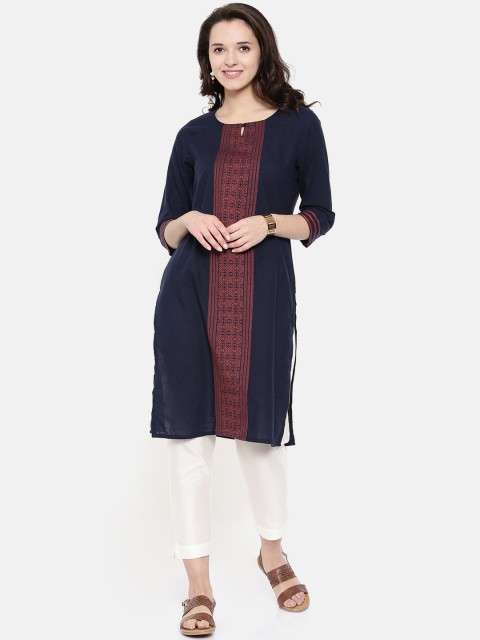 

Melange by Lifestyle Women Navy Blue Woven Design Straight Kurta