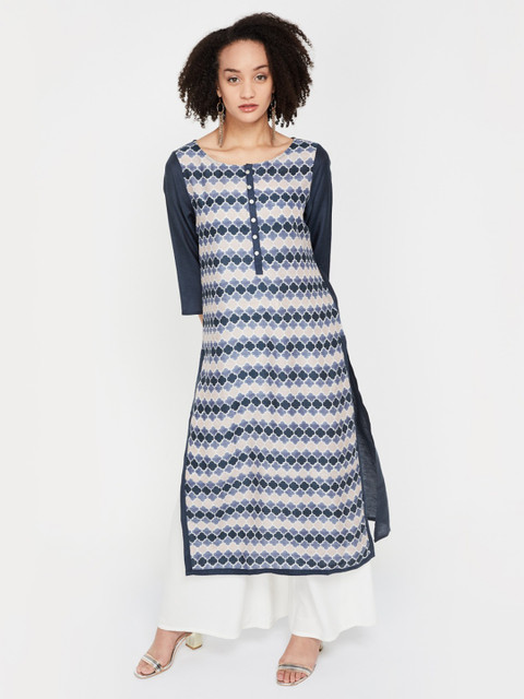 

Melange by Lifestyle Women Navy Blue Printed Straight Kurta