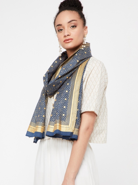 

Melange by Lifestyle Navy Blue Printed Dupatta