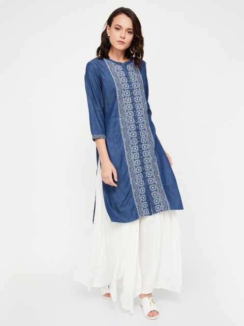 

Melange by Lifestyle Women Blue Printed Straight Kurta