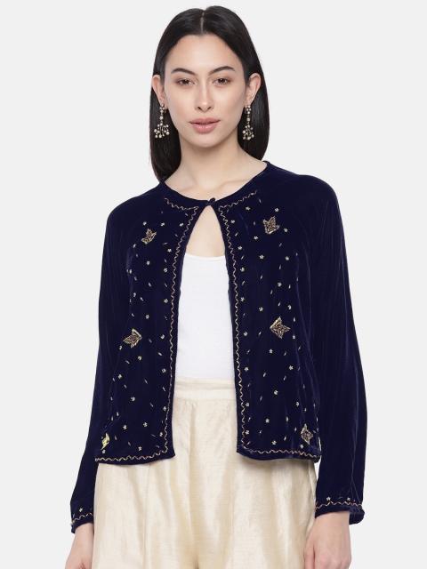 

Colour Me by Melange Navy Blue Solid Shrug