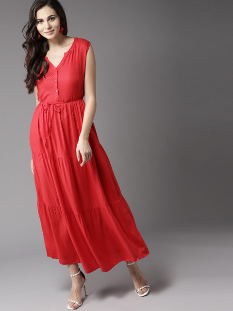 

Moda Rapido Women Red Self Design Maxi Dress