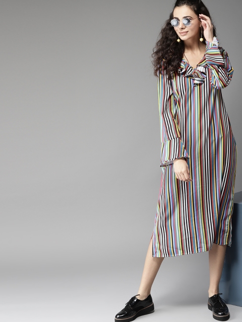 

Moda Rapido Women Multicoloured Striped A-Line Dress, Multi