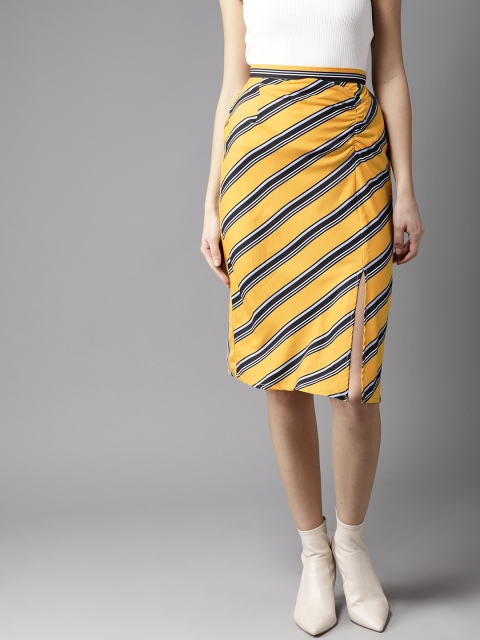 

Moda Rapido Women Yellow & Black Striped Straight Skirt