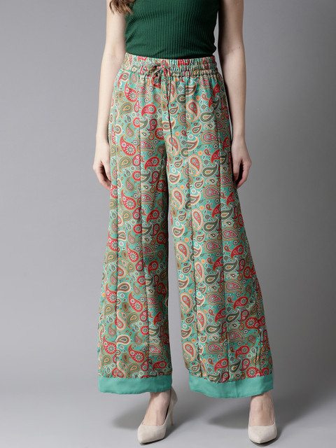 

Moda Rapido Women Sea Green & Magenta Printed Wide Leg Palazzos