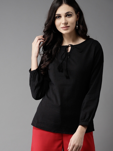 

Moda Rapido Women Black Solid A-Line Top