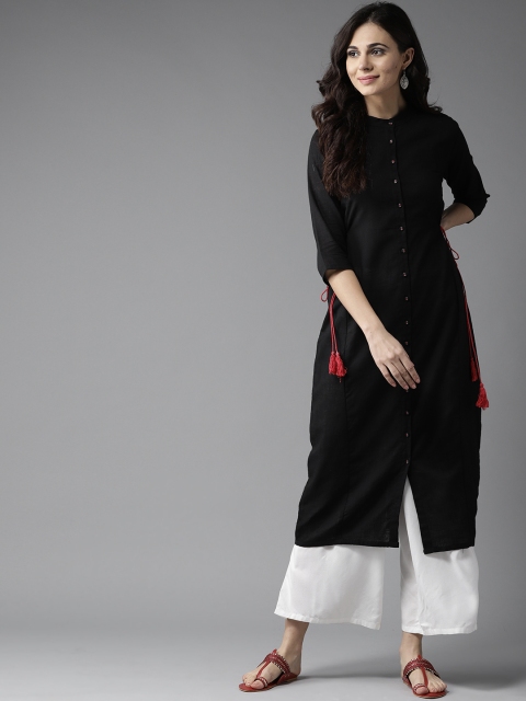 

Moda Rapido Women Black Solid Straight Kurta