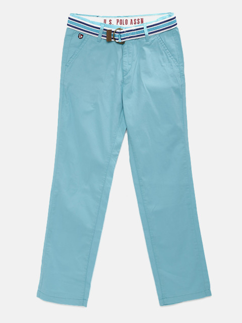 

U.S. Polo Assn. Kids Boys Blue Solid Regular Fit Flat-Front Trousers