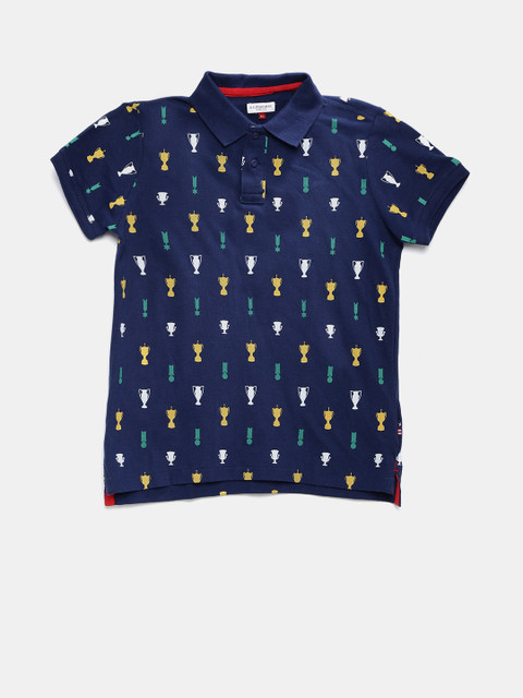 

U.S. Polo Assn. Kids Boys Navy Blue Printed Polo T-Shirt