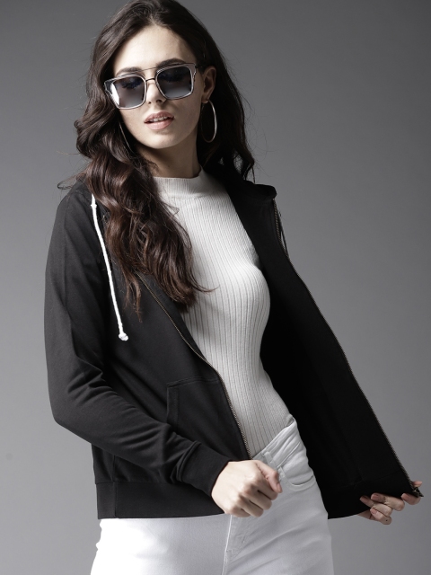 

Moda Rapido Women Black Solid Hooded Sweatshirt