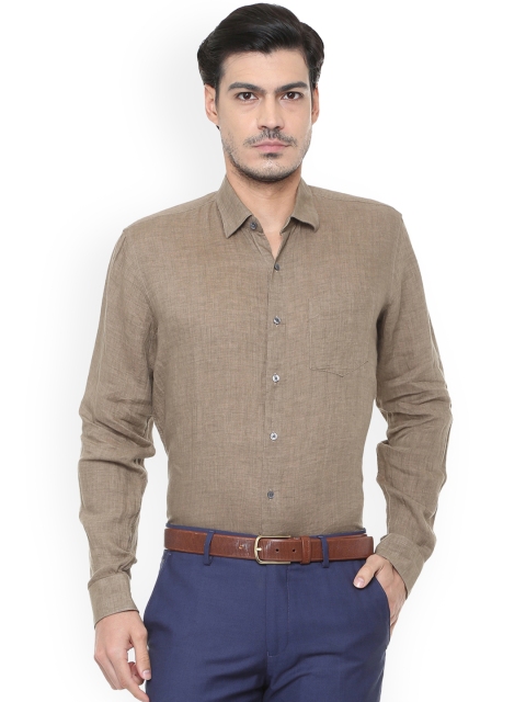 

Van Heusen Men Brown Slim Fit Solid Linen Formal Shirt