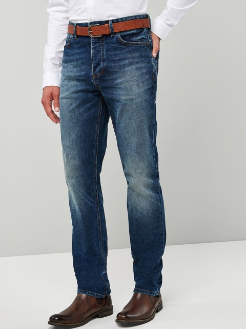 

next Men Blue Straight Fit Mid-Rise Clean Look Stretchable Jeans