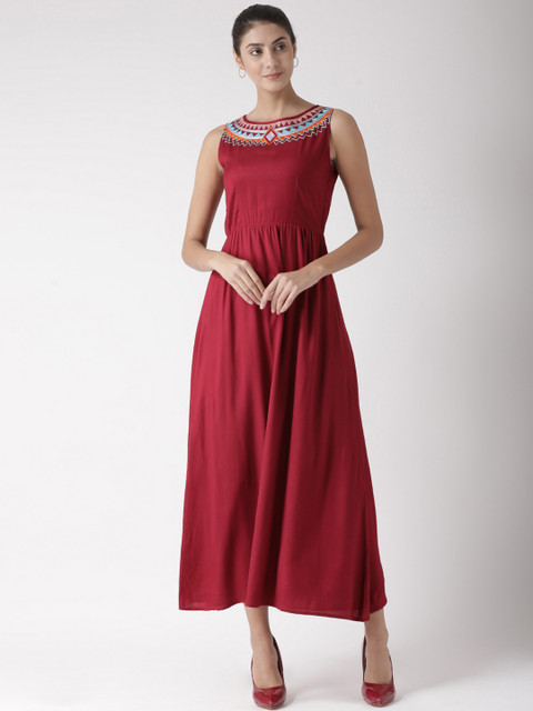 

The Vanca Women Maroon Solid Maxi Dress