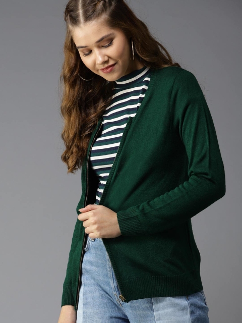 

HERE&NOW Women Green Solid Cardigan