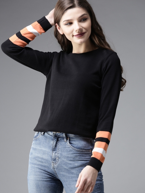 

HERE&NOW Women Black Solid Pullover