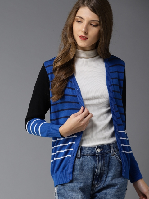 

HERE&NOW Women Blue & Black Striped Cardigan