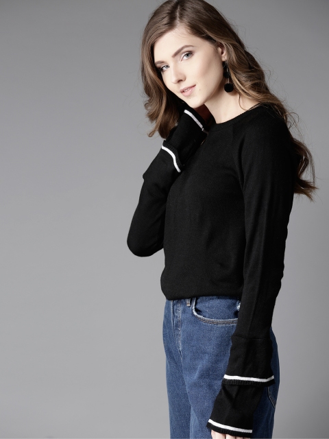 

HERE&NOW Women Black Solid Pullover