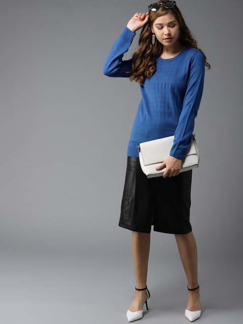 

HERE&NOW Women Blue Solid Pullover