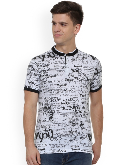 

People Men White Printed Mandarin Collar T-shirt