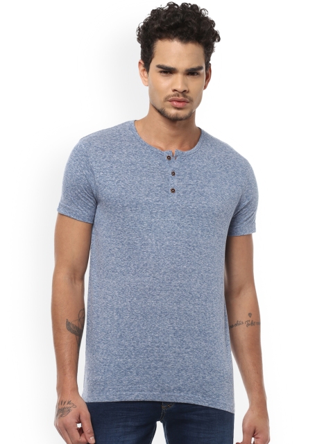 

People Men Blue Solid Henley Neck T-shirt