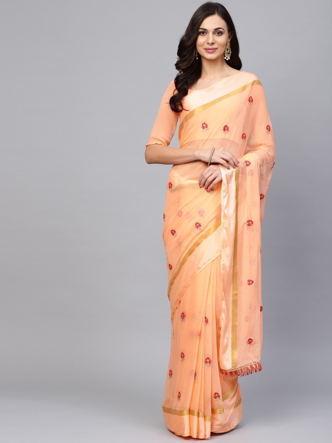 

Saree mall Peach-Coloured Embroidered Saree