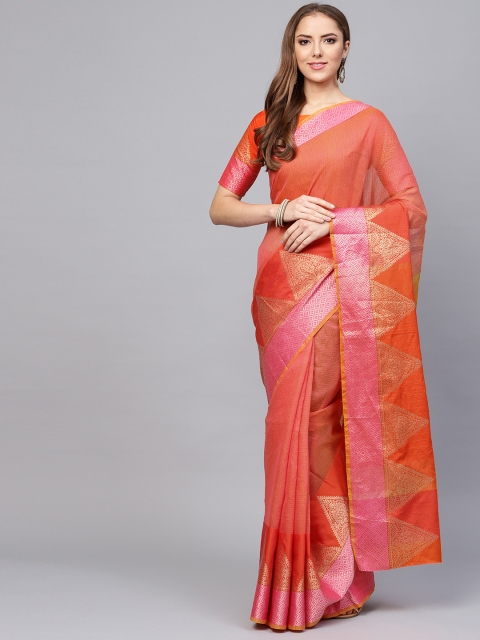 

Saree mall Pink & Orange Solid Banarasi Saree