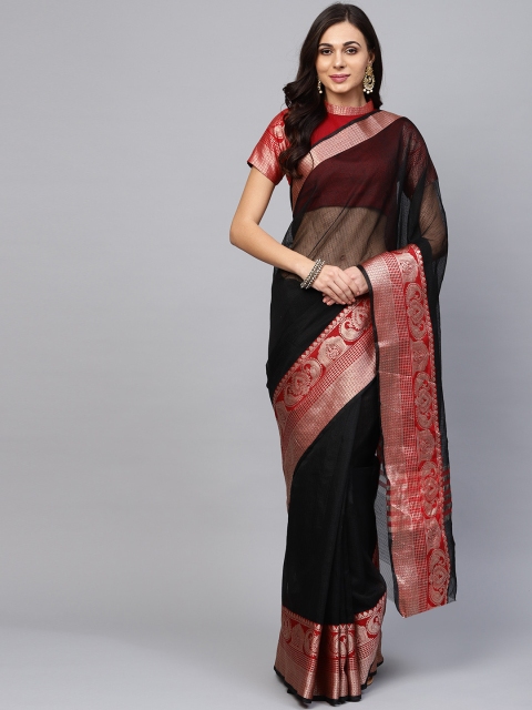 

Saree mall Black & Red Solid Banarasi Saree