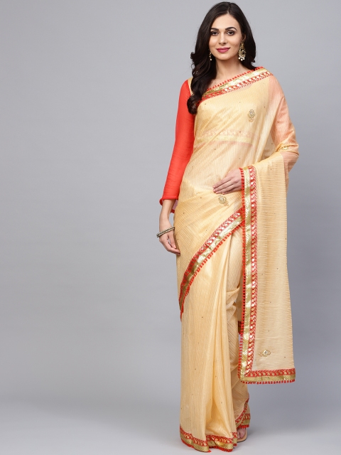 

Saree mall Beige & Red Embellished Saree