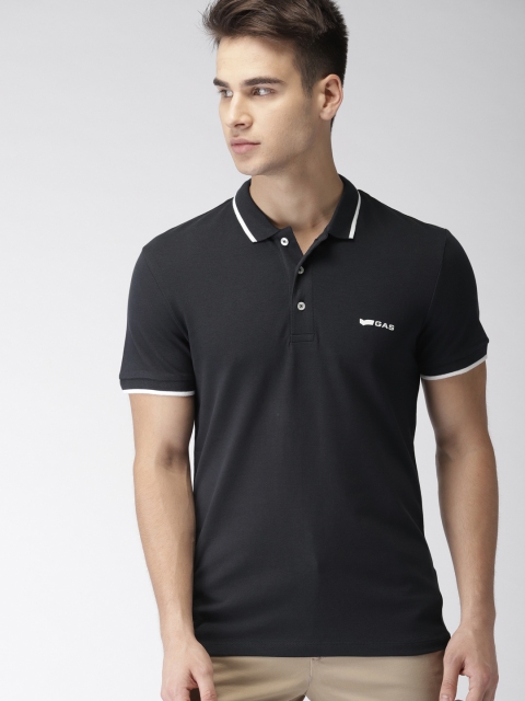 

GAS Men Navy Solid Polo Collar T-shirt, Navy blue