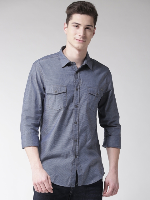 

GAS Men Navy Blue Slim Fit Solid Casual Shirt