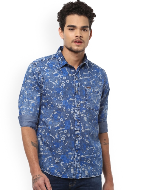 

People Men Blue Slim Fit Printed Casual Shirt
