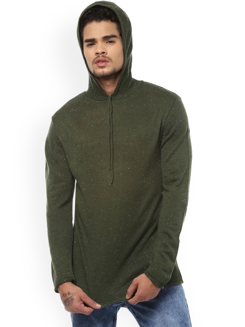 

People Men Olive Green Self Design Pullover