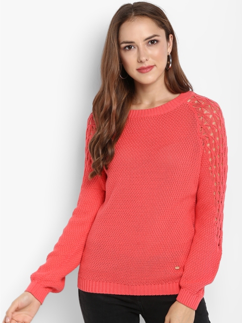 

Chumbak Women Coral Self Design Pullover