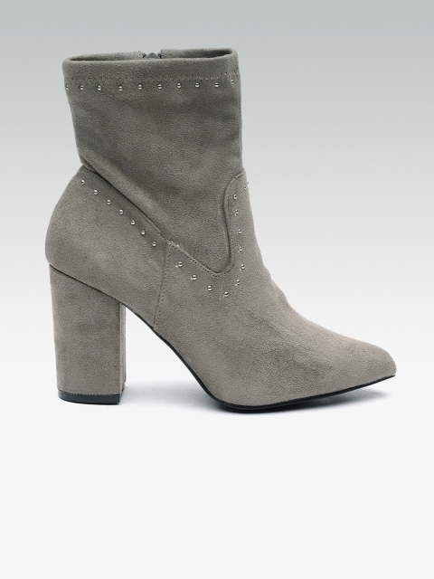 

DOROTHY PERKINS Women Grey Solid Heeled Boots