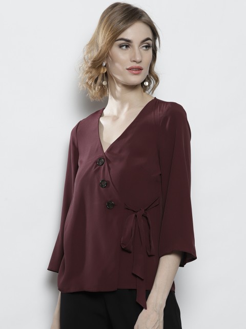 

DOROTHY PERKINS Women Burgundy Solid Wrap Top