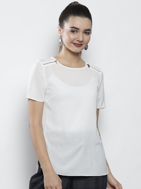 

DOROTHY PERKINS Women White Solid Semi-Sheer Top