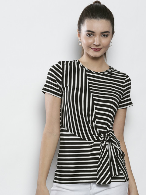 

DOROTHY PERKINS Women Black & Off-White Striped Top