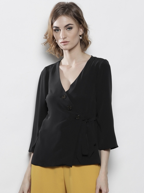 

DOROTHY PERKINS Women Black Solid Wrap Top
