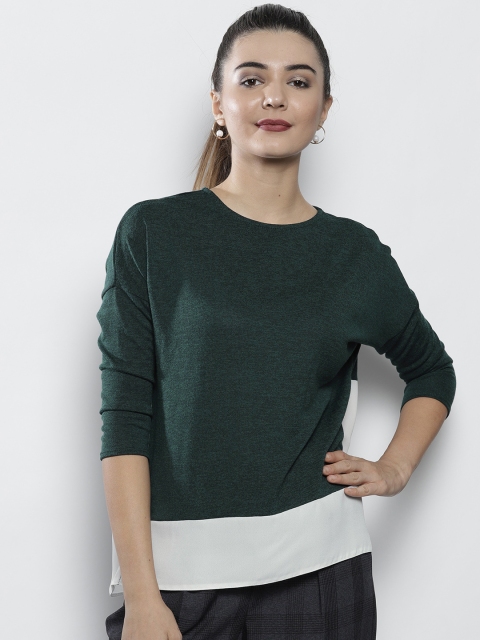 

DOROTHY PERKINS Women Green & White Colourblocked Top