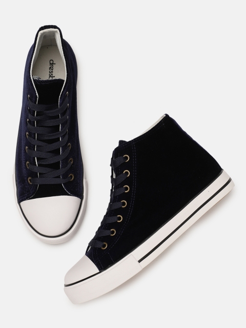 

DressBerry Women Navy Blue Solid Mid-Top Sneakers