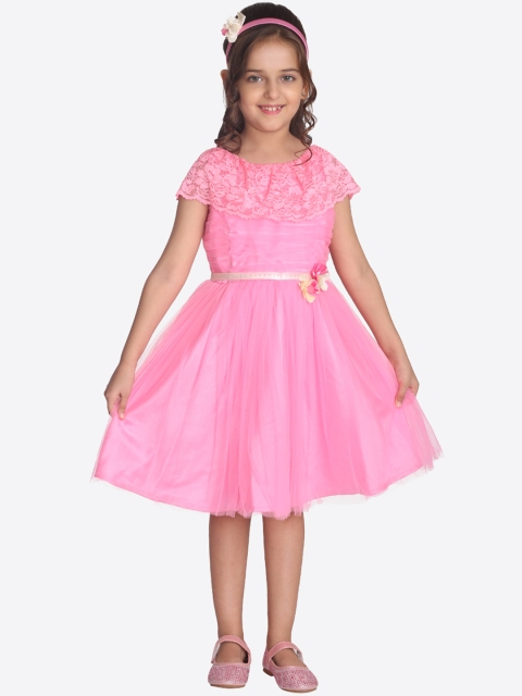 

CUTECUMBER Girls Pink Solid Fit and Flare Dress